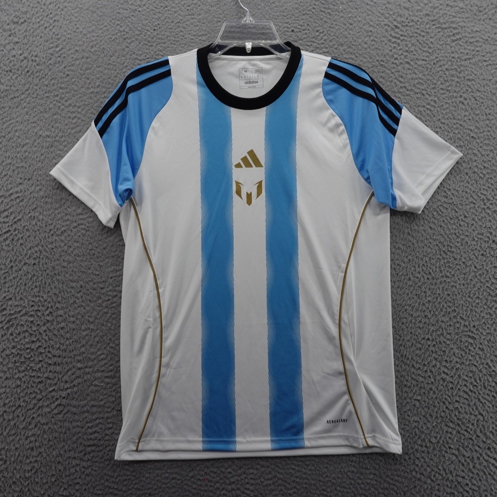 Adidas Messi TR JSY Football Soccer‎ Jersey White Blue Me0ns Medium Slim Fit NWT